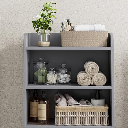 Homhedy Small Bathroom Storage Cabinet, Freestanding Toilet Paper Storage with 2 Doors and Shelves, Bathroom Organizers and Storage for Small Spaces, Laundry Room, 7.9" D x 14.6" W x 31" H, Gray