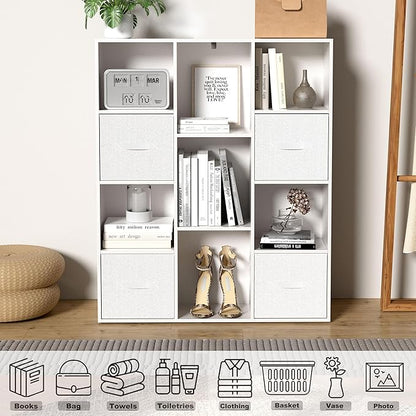 Cube Bookshelf, White Wooden Cube Storage Organizer, Freestanding Book Shelf,Cubby Shelf, Perfect Shelves for Bedroom, Kids Room, Closet, Classroom & Office (11-Cube)