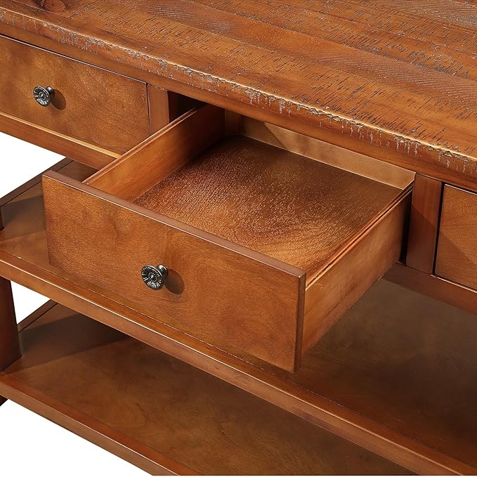 LKTART Solid Wood Console Table Entryway Table with Storage Drawers and Bottom Shelf Sofa Table for Entry Hallway Foyer Sofa Couch Table,Easy Assembly (48.8" Brown)