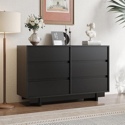47" Wide Dresser for Bedroom with 6 Drawers,Black Modern Dressers Chest of Drawers,Wooden TV Stand,Closet Clothes Organizer for Bedroom,Hallway
