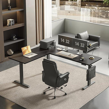 Agilestic Triple Motors 73" x 60" L Shaped Standing Desk, Electric Standing Desk Adjustable Height, Extra Large Desktop Corner Table for Home Office, Gaming Workstation, Splice Board, Black
