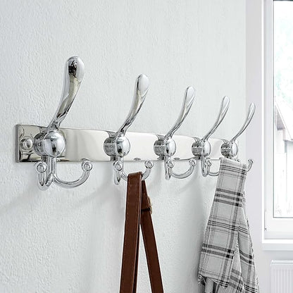 Dseap Coat Rack Wall Mount 2.0 Pro: Heavy Duty 300% Thicker, 16" Stud Mount, Stainless Steel Wall Coat Hooks Hanger for Clothes Jackets Hats Entryway Closet, MaxStrong Series, Chromed