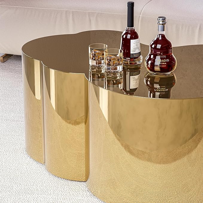 IKIFLY Modern Gold Stainless Coffee Table, Large Cloud Fashion Design Accent Table for Living Room Bedroom