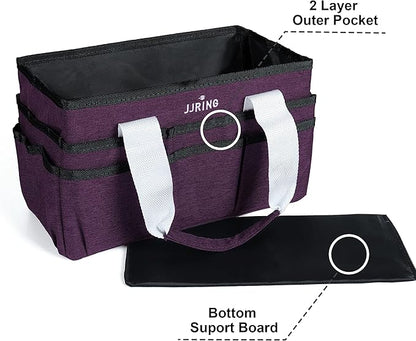JJRING Craft Organizer Tote Bag, Art Storage Caddy with Multiple Pockets, Deep Purple Sewing Bag for Art, Craft, Scrapbooking, Medical, and Office Supplies Storage