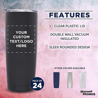 Custom Pipette Stainless Steel Coffee Tumblers 20 oz. Set of 24, Personalized Bulk Pack - Double Wall, Perfect for Coffee, Hot Cocoa, Other Hot & Cold Beverages - Black