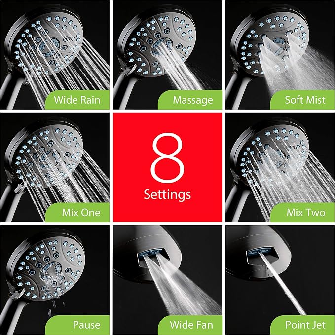 Hotel Spa AquaCare As-Seen-On-TV High Pressure 50-mode Rain & Handheld 3-way Shower Head Combo - Anti-clog Nozzles/Tub, Tile & Pet Power Wash/Extra Long 6 ft. Stainless Steel Hose/ORB Bronze Finish