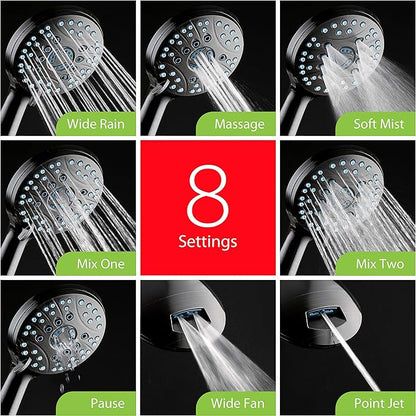 Hotel Spa AquaCare As-Seen-On-TV High Pressure 48-setting Rain & Handheld 3-way Shower Head Combo - Anti-clog Nozzles/Tub, Tile & Pet Power Wash/Extra Long 6 ft. Hose/Matte Black Finish