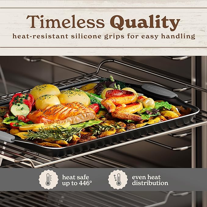 Country Kitchen Nonstick Stackable Bakeware Set - Heavy Duty, Durable, Easy Release Baking Set, Grey, 4 Pcs