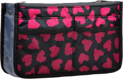 Vercord Purse Organizer Insert for Handbags Bag Organizers Inside Tote Pocketbook Women Nurse Nylon 13 Pockets Rose Heart Large