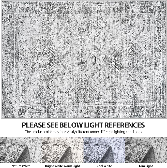 8x10 Area Rugs for Living Room Rug Washable: Abstract Large Rug for Dining Room Bedroom Carpet Non Slip 8 by 10 Indoor Modern Nursery Home Office Grey