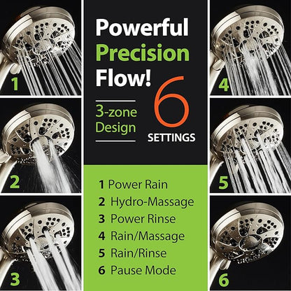 AquaDance For California High Pressure 6-Setting Full Brushed Nickel Face Handheld Shower with Hose for Ultimate Shower Experience! Officially Tested to Meet Strict US Quality & Performance Standards!