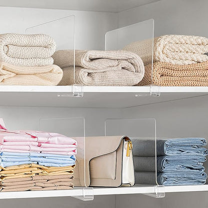 HBlife 12 Inches Tall [Extra Tall Version] Clear Shelf Dividers, 12 Pack Purse Organizer for Closet Perfect for Sweater, Shirts, Handbags, Acrylic Adjustable Bookshelf for Organization