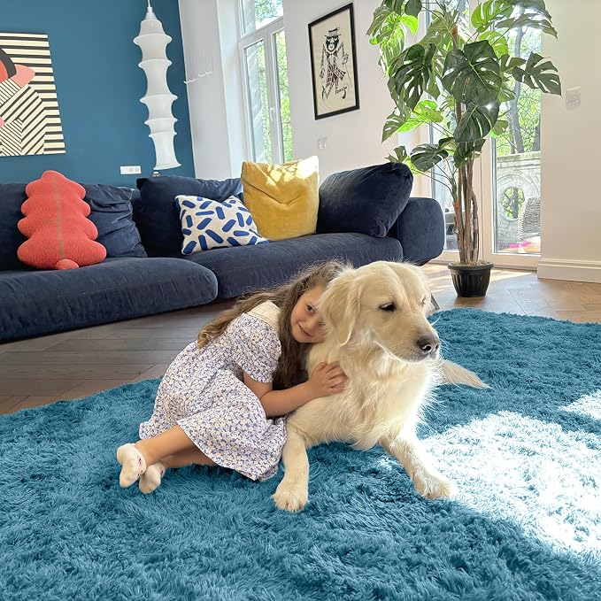 OLANLY 2x8 Machine Washable Runner Rugs for Hallway, Soft Fluffy Shaggy Bedside Rugs for Bedroom, Living Room, Indoor Floor Carpet for Kids Girls and Boys, Home Decor Aesthetic, Slate Blue