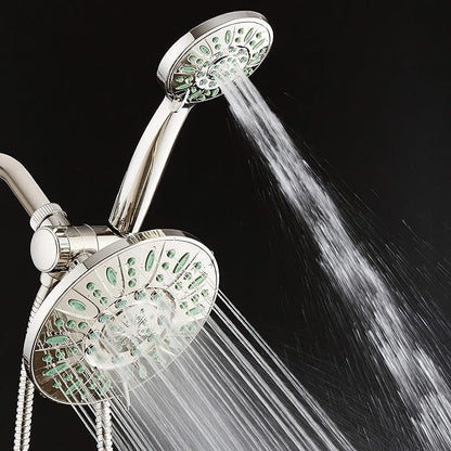 AquaDance Antimicrobial/Anti-Clog High-Pressure 30-setting Rainfall Shower Combo, Microban Nozzle Protection from Growth of Mold, Mildew & Bacteria, Brushed Nickel Finish/Coral Green Jets