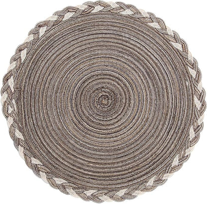 SHACOS Round Placemats Set of 6 Braided Glitter Round Table Placemats 15 inch for Wedding Holiday Party (Multicolor - Light Coffee, 6)