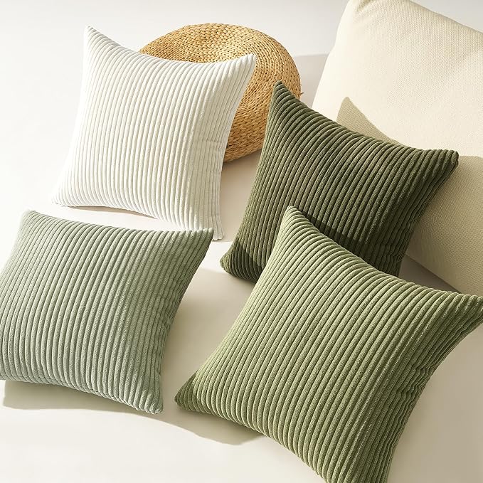 Topfinel 20x20 Pillow Covers Set of 4 Mordern Nordic Green White Throw Pillow Cover Soft Corduroy Cushion Cases Spring Home Decor for Couch Bed Sofa Living Room Forest Green