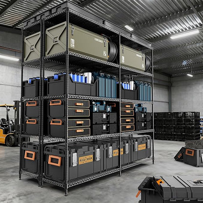 M MZG 5 Tiers Storage Shelves Load 1500LBS, Metal Shelving Wire Metal Shelving Unit Shelves for Storage Adjustable Garage Shelving for Pantry Kitchen Garage Black 15.8" D x 33.5" W x 70.5" H