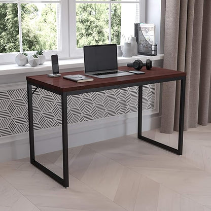 EMMA + OLIVER Industrial Modern Desk-47"L Commercial Grade Home Office Desk-Mahogany/Black