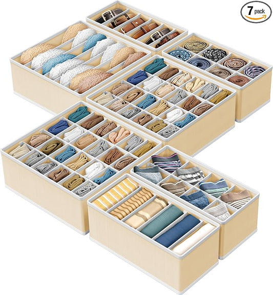 Simple Houseware Closet Underwear Organizer Drawer Divider Assorted 7 Pieces, Beige