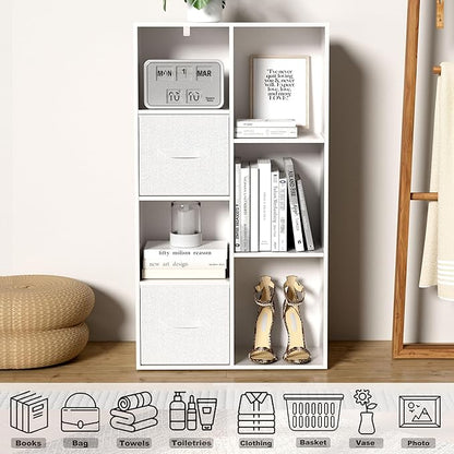 Cube Bookshelf, White Wooden Cube Storage Organizer, Freestanding Book Shelf, Cubby Shelf, Perfect Shelves for Bedroom, Kids Room, Closet, Classroom & Office (7-Cube)