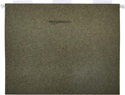 Amazon Basics Hanging File Folders for Documents, Letter Size, 1/5-Cut Adjustable Tabs, Standard Green, 75 Count per Box