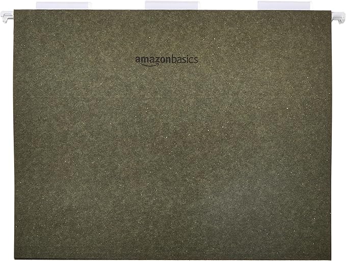 Amazon Basics Hanging File Folders for Documents, Letter Size, 1/5-Cut Adjustable Tabs, Standard Green, 50 Count