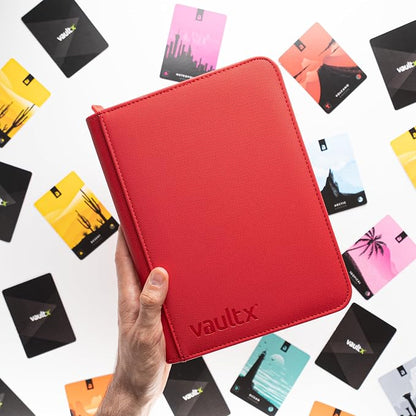 Vault X 4 Pocket Zip Binder, 160 Cards, Exo-Tec Material, 20 Side-Loading Pages (Red)