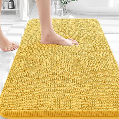 OLANLY Bathroom Rugs 30x18, Extra Soft Absorbent Chenille Bath Rugs, Rubber Backing Quick Dry, Machine Washable Bath Mats for Bathroom Floor, Tub and Shower, Home Decor Accessories, Yellow