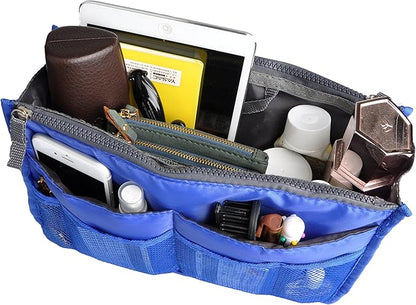 Vercord Purse Organizer Insert for Handbags Bag Organizers Inside Tote Pocketbook Women Nurse Nylon 13 Pockets Sapphire Blue Small
