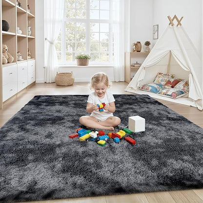Area Rug for Living Room Bedroom: 4x6 Black Grey Soft Fluffy Shag Upgrade Non-Slip High Pile Carpet Large Fuzzy Plush Indoor Floor Decor Shaggy Rug for Kid Boys Girls Playroom Nursery Modern Home