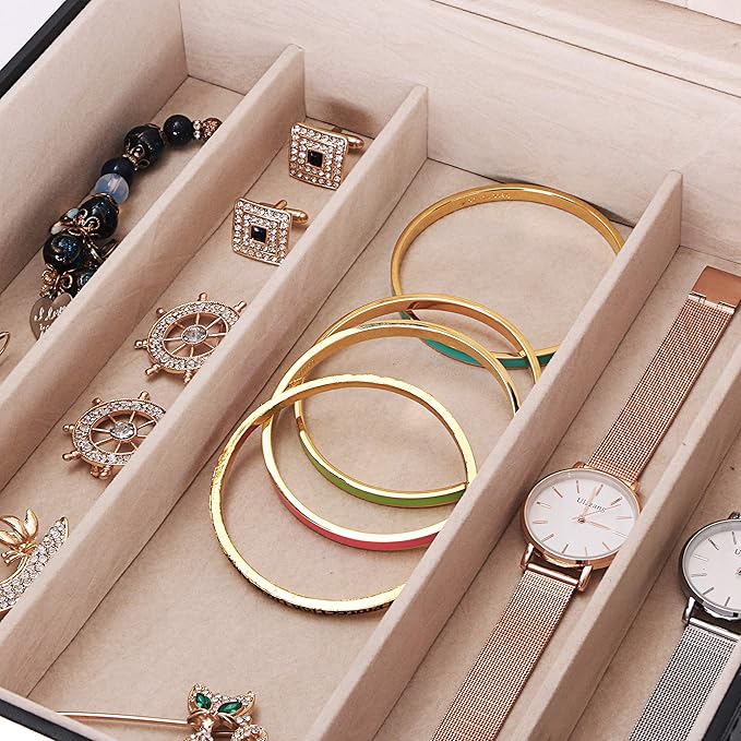 BEWISHOME Jewelry Box Organizer, 2-Layer Necklace Organizer Box, Modern Style Necklace And Bracelet Storage Case, Necklace Case for Women, Girls (Black SSH31B)