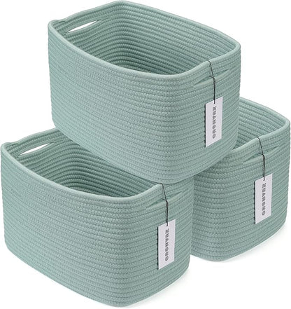 Cotton Rope storage Basket Bins Woven Basket for Organizing Shelves 15X10X9.3" Rectangle Decorative Baskets For storage Clothes Toys Books Towels Nursery basket organizer 3 pack Green