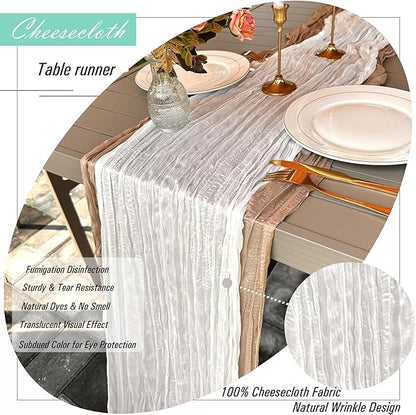 8 Pack White Cheesecloth Table Runner 22 x 108 inch Gauze Cheese Cloth Table Runner Bulk for Rustic Wedding Baby Shower Birthday Party Boho Table Decor