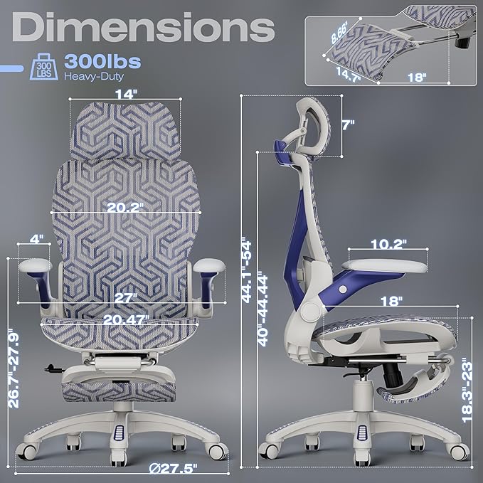 ELABEST X100 Ergonomic Mesh Office Chair with Footrest, Big and Tall Hone Desk Chair with 5D Flip-Up Arms, Adjustable 3D Lumbar Support,Gaming & Executive Computer Chairs (Cybernetic Pulse)