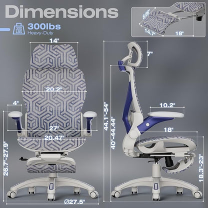 ELABEST X100 Ergonomic Mesh Office Chair with Footrest, Big and Tall Hone Desk Chair with 5D Flip-Up Arms, Adjustable 3D Lumbar Support,Gaming & Executive Computer Chairs (Cybernetic Pulse)