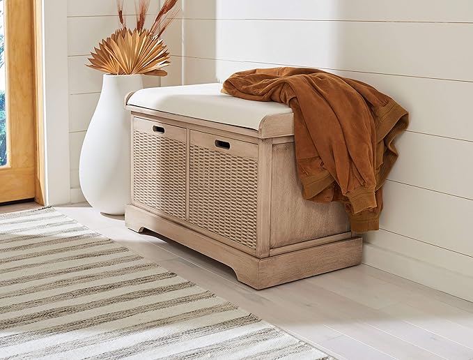 Safavieh Home Collection Landers Sand 2-Drawer/Cushion Storage Bench (Fully Assembled) BCH5702D