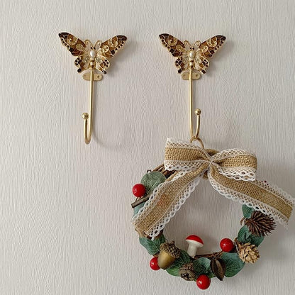 Vintage Butterfly Decorative Wall Hooks Rack Hangers for Hanging Clothes Coats Towels Keys Hats, 2 Pack Antique Metal Mounted Wall Hook