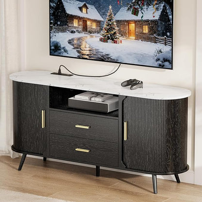 60" Sideboard Buffet Cabinet with Storage, Sliding Door & Adjustable Shelf, Modern Credenza with 2 Drawer, Accent Sideboard Coffee Bar Console Table for Kitchen, Entryway and Living Room
