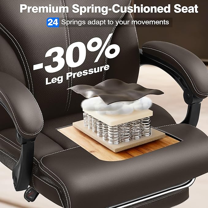 Office Chair - Ergonomic Comfortable High Back Computer Desk Chair with Foot Rest - Executive Breathable Swivel Rolling Reclining Leather Chair with Lumbar Support for Home Gaming Relaxing