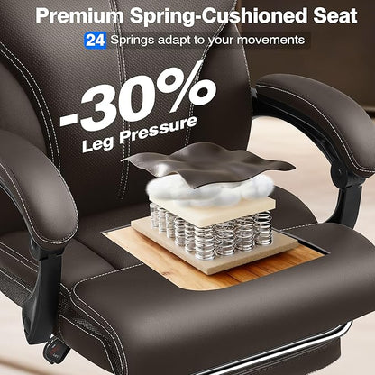 Office Chair - Ergonomic Comfortable High Back Computer Desk Chair with Foot Rest - Executive Breathable Swivel Rolling Reclining Leather Chair with Lumbar Support for Home Gaming Relaxing