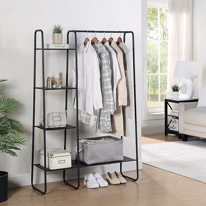 SunnyPoint Freestanding Clothes Garment and Accessories, Organizer Closet Rack (BLK)