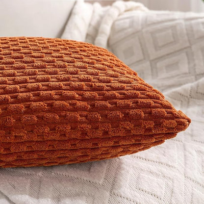 Set of 4 Burnt Orange Decorative Throw Pillow Covers 24x24 Inch Corduroy Pillow Covers for Bed Couch Sofa Living Room Soft Square Cushion Cases