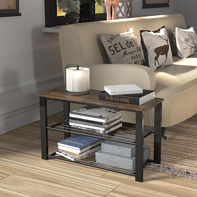 Simple Houseware Wood Top Shoe Storage Bench for Entryway, Rustic Brown