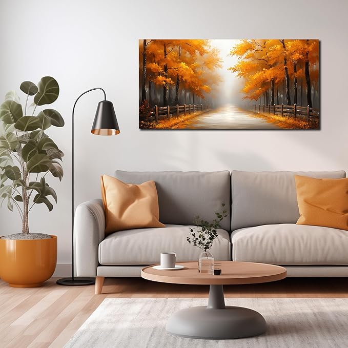 AUUZAIUA Forest Wall Art for Living Room Gold Misty Trees Landscape Large Artwork for Bedroom Office Modern Canvas Prints Ready to Hang 20"x40"