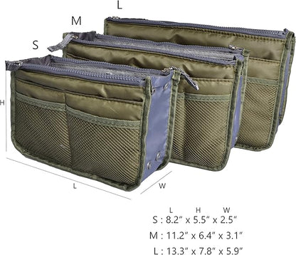 Vercord Purse Organizer Insert for Handbags Bag Organizers Inside Tote Pocketbook Women Nurse Nylon 13 Pockets Army Green Large