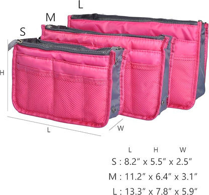 Vercord Purse Organizer Insert for Handbags Bag Organizers Inside Tote Pocketbook Women Nurse Nylon 13 Pockets Rose Medium