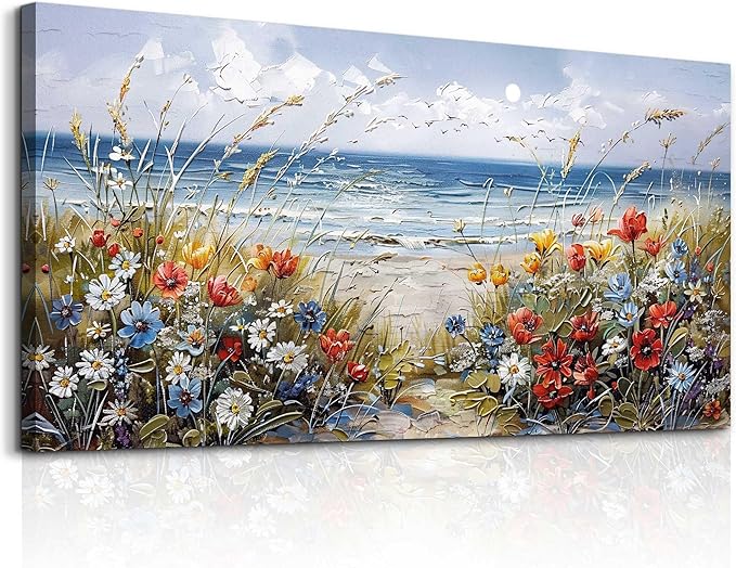MHARTK66 Wall Decor For Living Room Large Canvas Wall Art Flowers Farmhouse Bedroom Wall Painting Office Blue Watercolor Print Nature Ocean Poster Modern Home Decorations Frames Artwork Easy Hanging