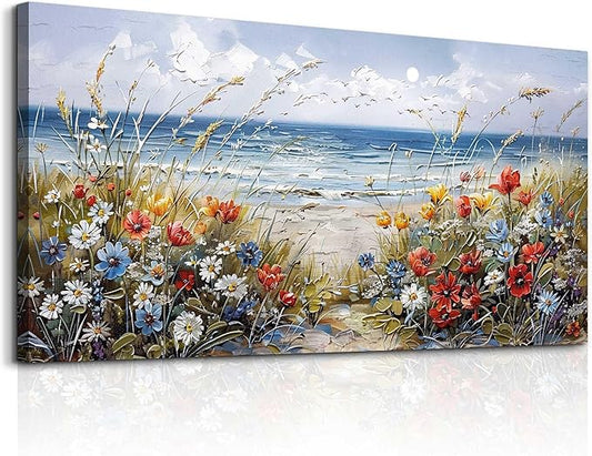 MHARTK66 Wall Decor For Living Room Large Canvas Wall Art Flowers Farmhouse Bedroom Wall Painting Office Blue Watercolor Print Nature Ocean Poster Modern Home Decorations Frames Artwork Easy Hanging