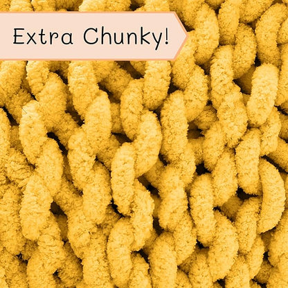 Adyrescia Chunky Knit Blanket Throw | 100% Hand Knit with Jumbo Chenille Yarn (40"x50", Harvest Yellow)