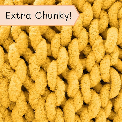 Adyrescia Chunky Knit Blanket Throw | 100% Hand Knit with Jumbo Chenille Yarn (30"x40", Harvest Yellow)